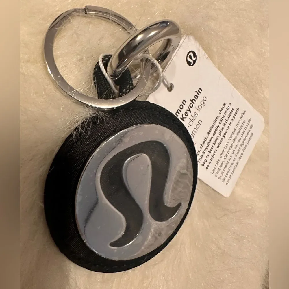 Lululemon Mirror Logo Keychain Bag Charm Clip Black Silver NWT Gift Idea